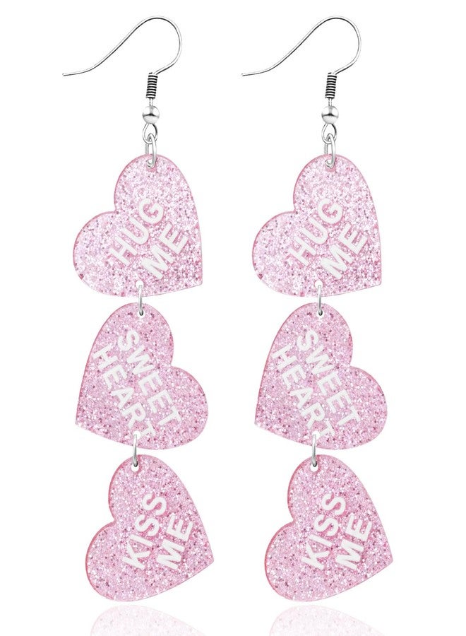 Nylry Valentines Earrings for Women Acrylic Heart Dangle Earrings LOVE Cute Earring for Valentines Outfits Accessories Gifts Red Valentine’s day Jewelry Gifts-pink - Image 1